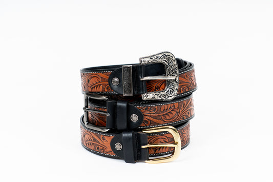 Brown Floral Tooled Leather Belt – Handmade Western Style