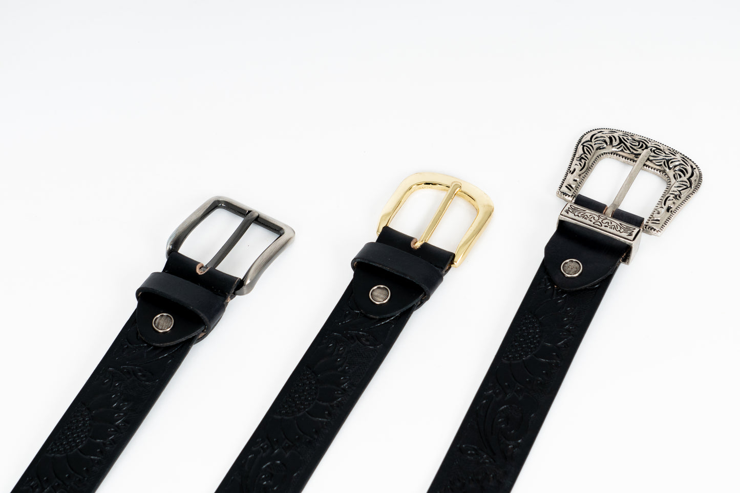 Black Sunflower Leather Belt – Hand-Tooled & Custom Made