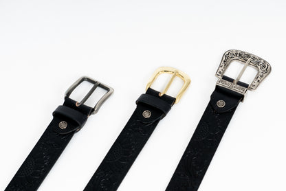 Black Sunflower Leather Belt – Hand-Tooled & Custom Made