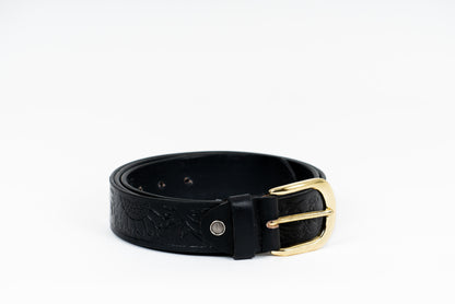 Black Sunflower Leather Belt – Hand-Tooled & Custom Made