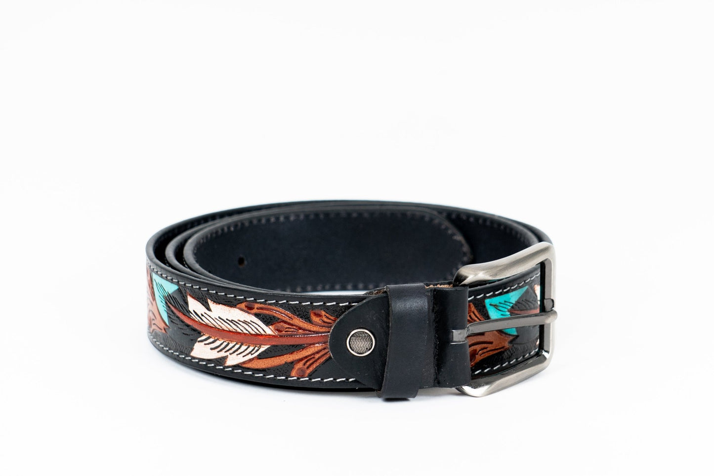 American Indian Style Leather Belt – Hand - Tooled & Painted. - Leather Guy