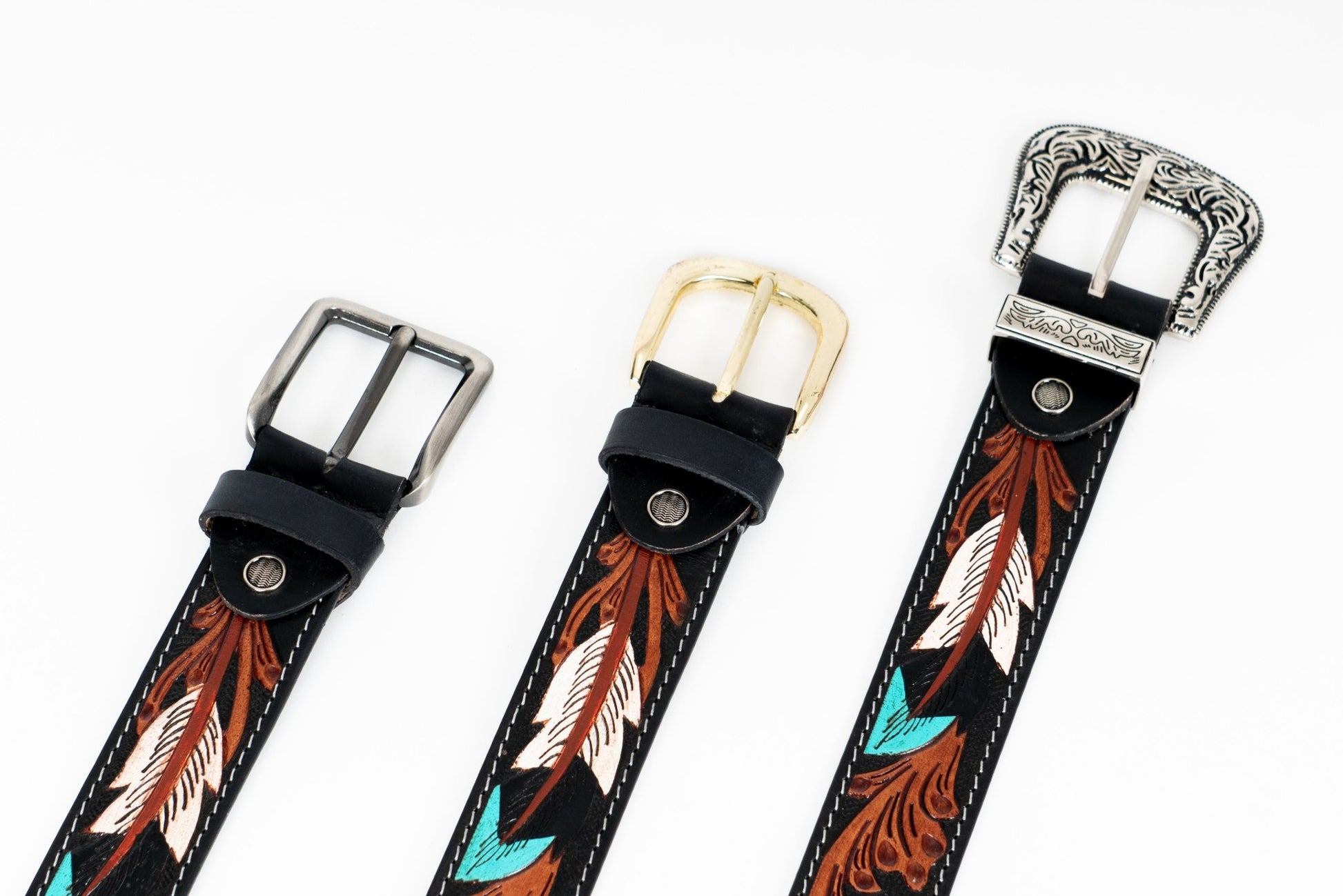 American Indian Style Leather Belt – Hand - Tooled & Painted. - Leather Guy