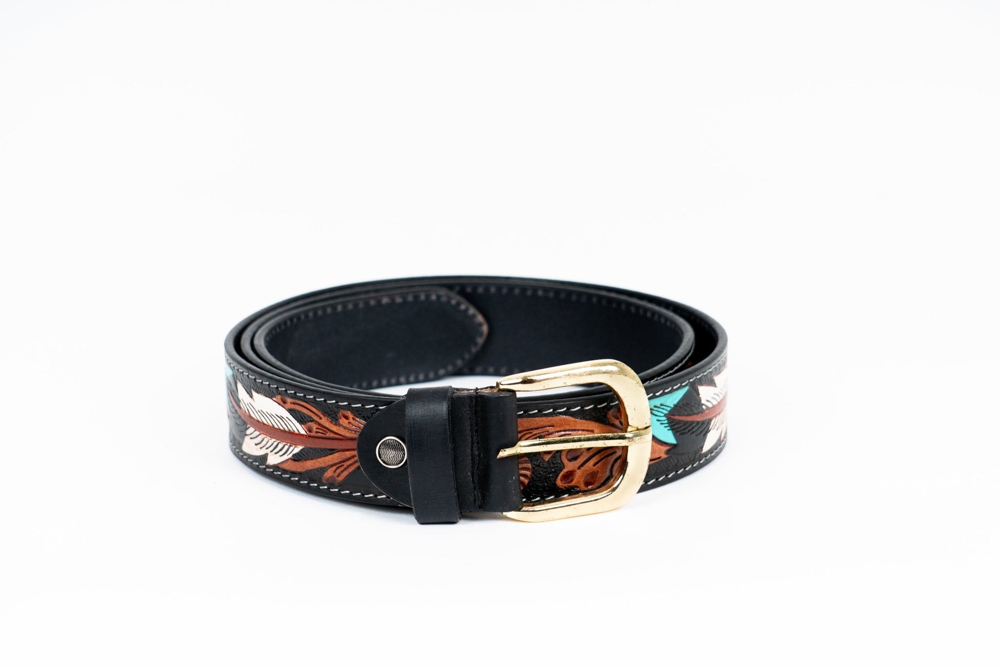 American Indian Style Leather Belt – Hand - Tooled & Painted. - Leather Guy