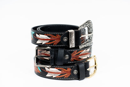 American Indian Style Leather Belt – Hand - Tooled & Painted. - Leather Guy