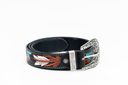 American Indian Style Leather Belt – Hand - Tooled & Painted. - Leather Guy