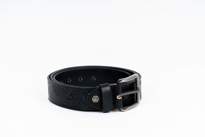 Black Sunflower Leather Belt – Hand - Tooled & Custom Made - Leather Guy