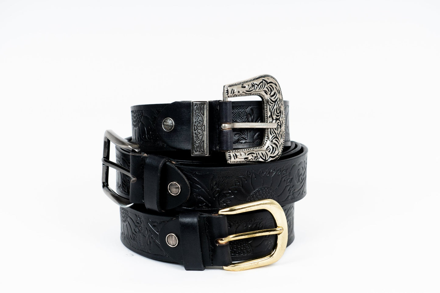 Black Sunflower Leather Belt – Hand - Tooled & Custom Made - Leather Guy