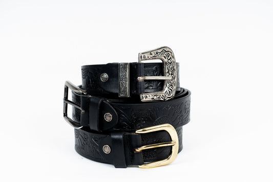 Black Sunflower Leather Belt – Hand - Tooled & Custom Made - Leather Guy