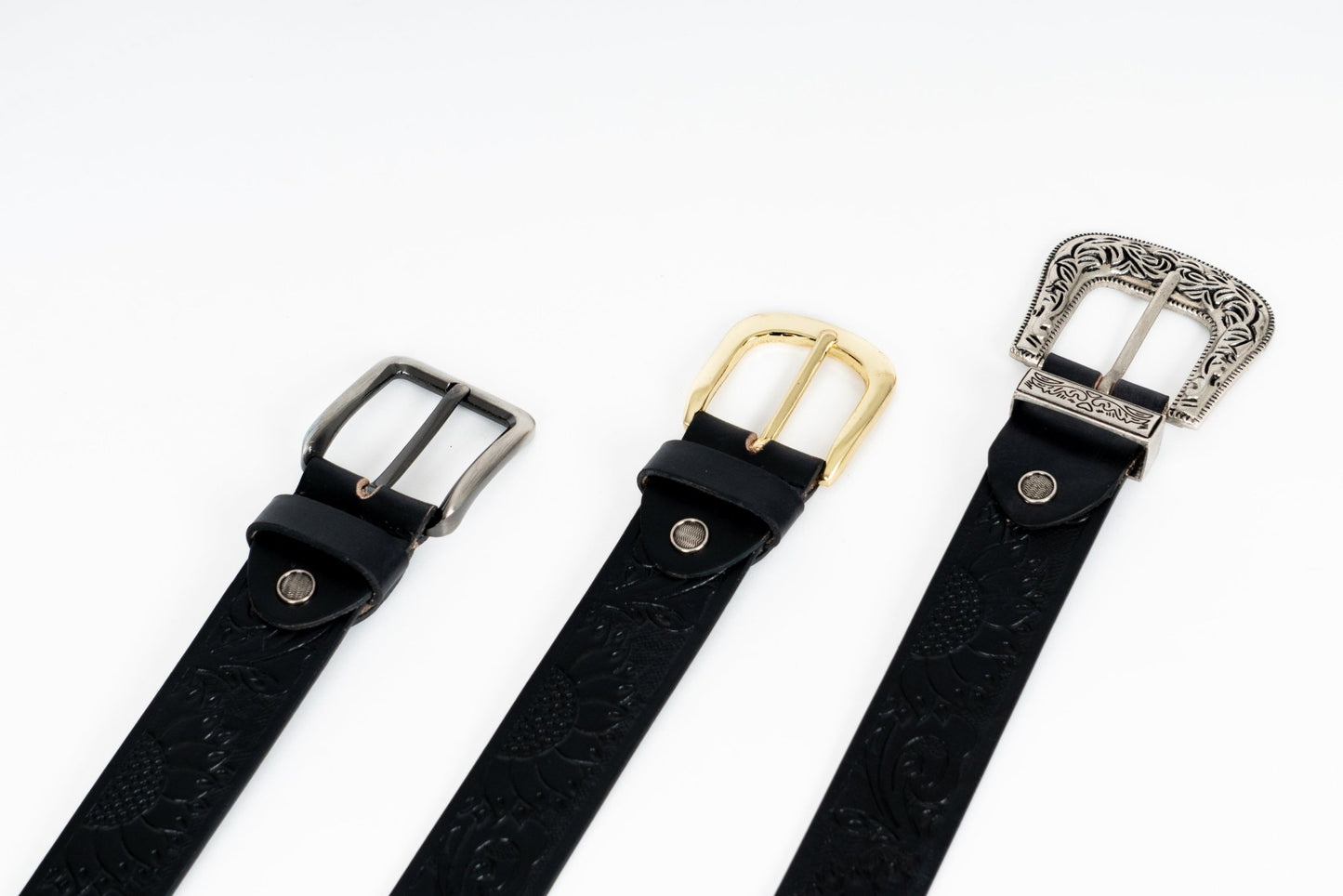 Black Sunflower Leather Belt – Hand - Tooled & Custom Made - Leather Guy