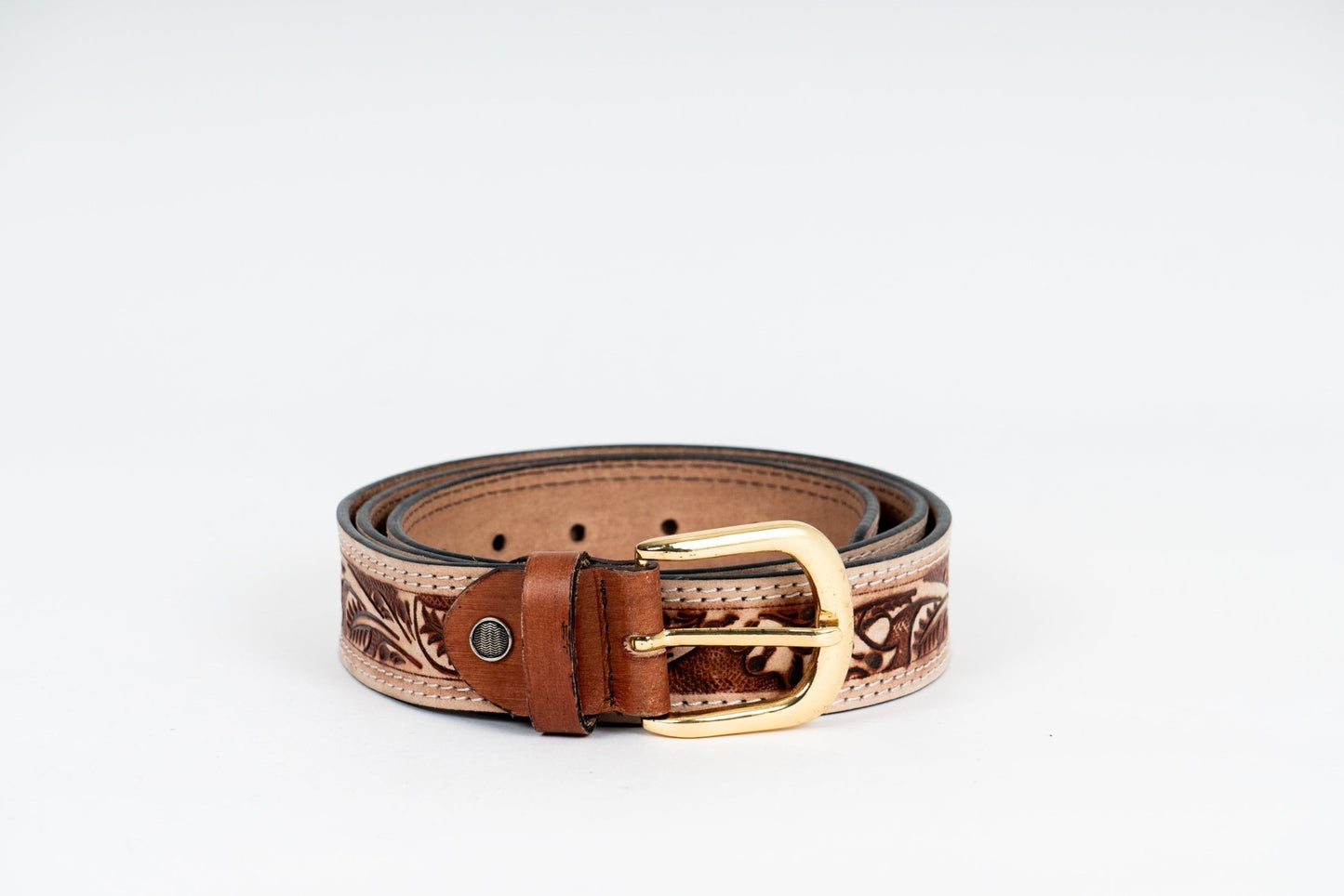 Engraved Floral Tooled Leather Belt – Cowboy Western Style - Leather Guy