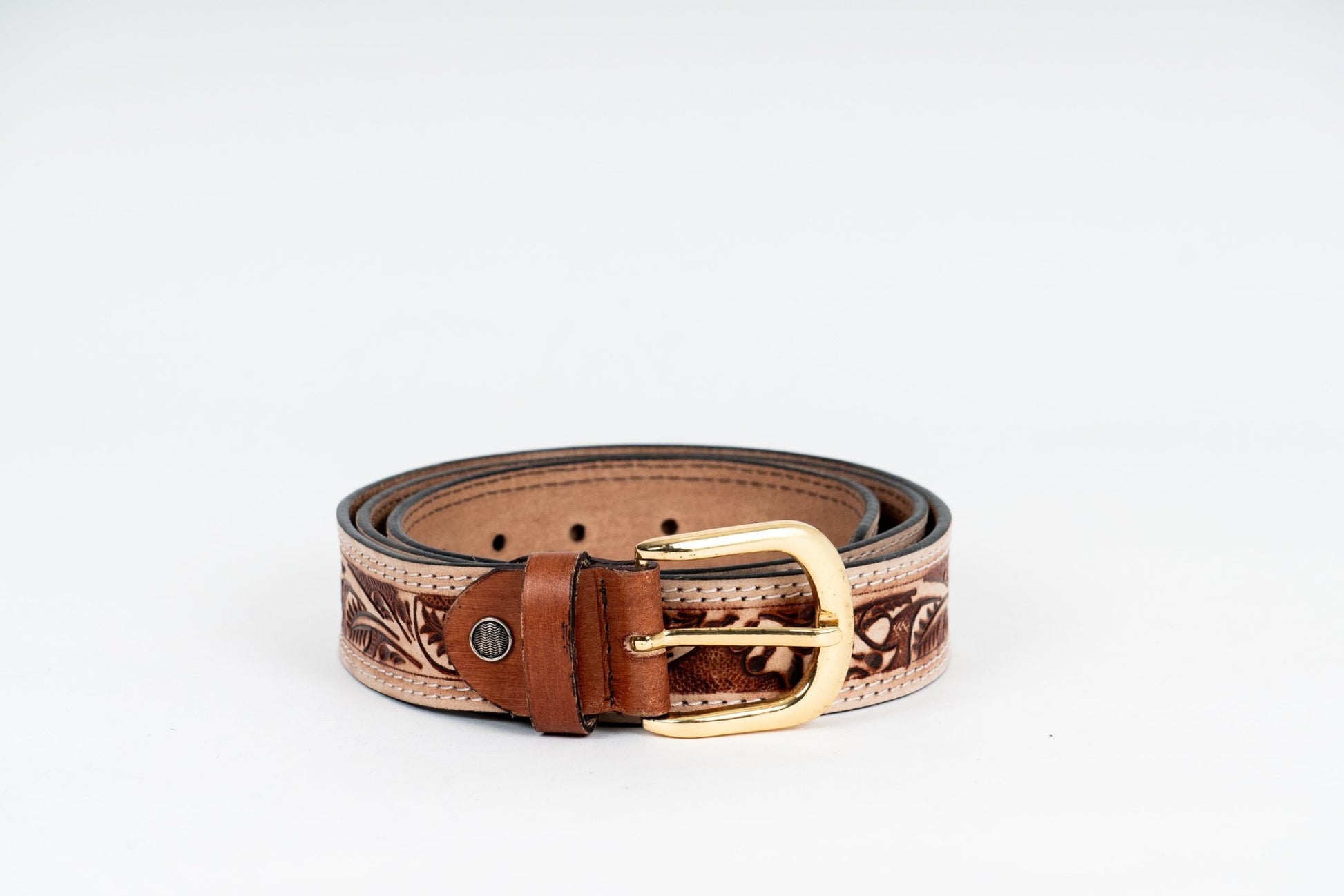 Engraved Floral Tooled Leather Belt – Cowboy Western Style - Leather Guy
