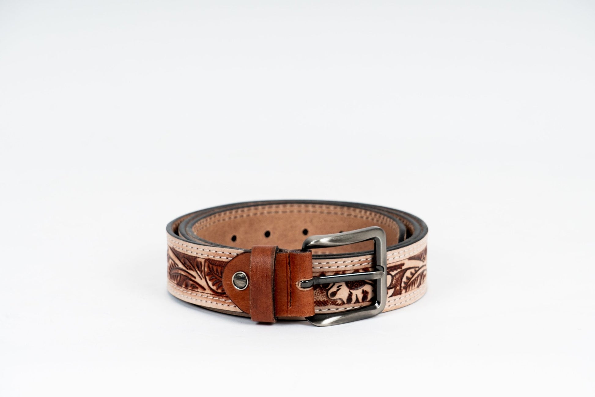 Engraved Floral Tooled Leather Belt – Cowboy Western Style - Leather Guy