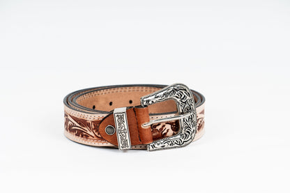 Engraved Floral Tooled Leather Belt – Cowboy Western Style - Leather Guy