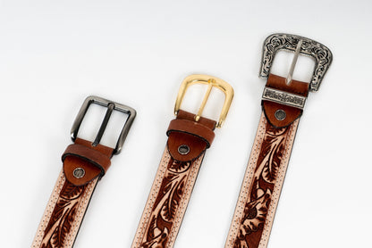 Engraved Floral Tooled Leather Belt – Cowboy Western Style - Leather Guy
