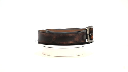 Vintage Distressed Leather Belt  – Rustic Black & Brown.