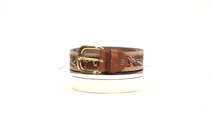 Engraved Floral Tooled Leather Belt – Cowboy Western Style