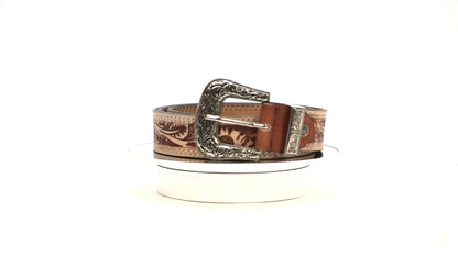 Engraved Floral Tooled Leather Belt – Cowboy Western Style