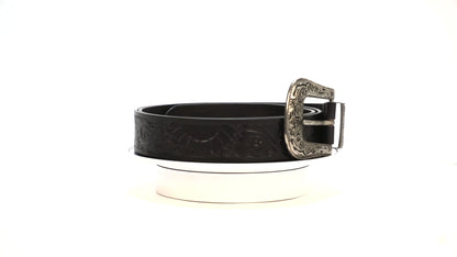 Black Sunflower Leather Belt – Hand-Tooled & Custom Made