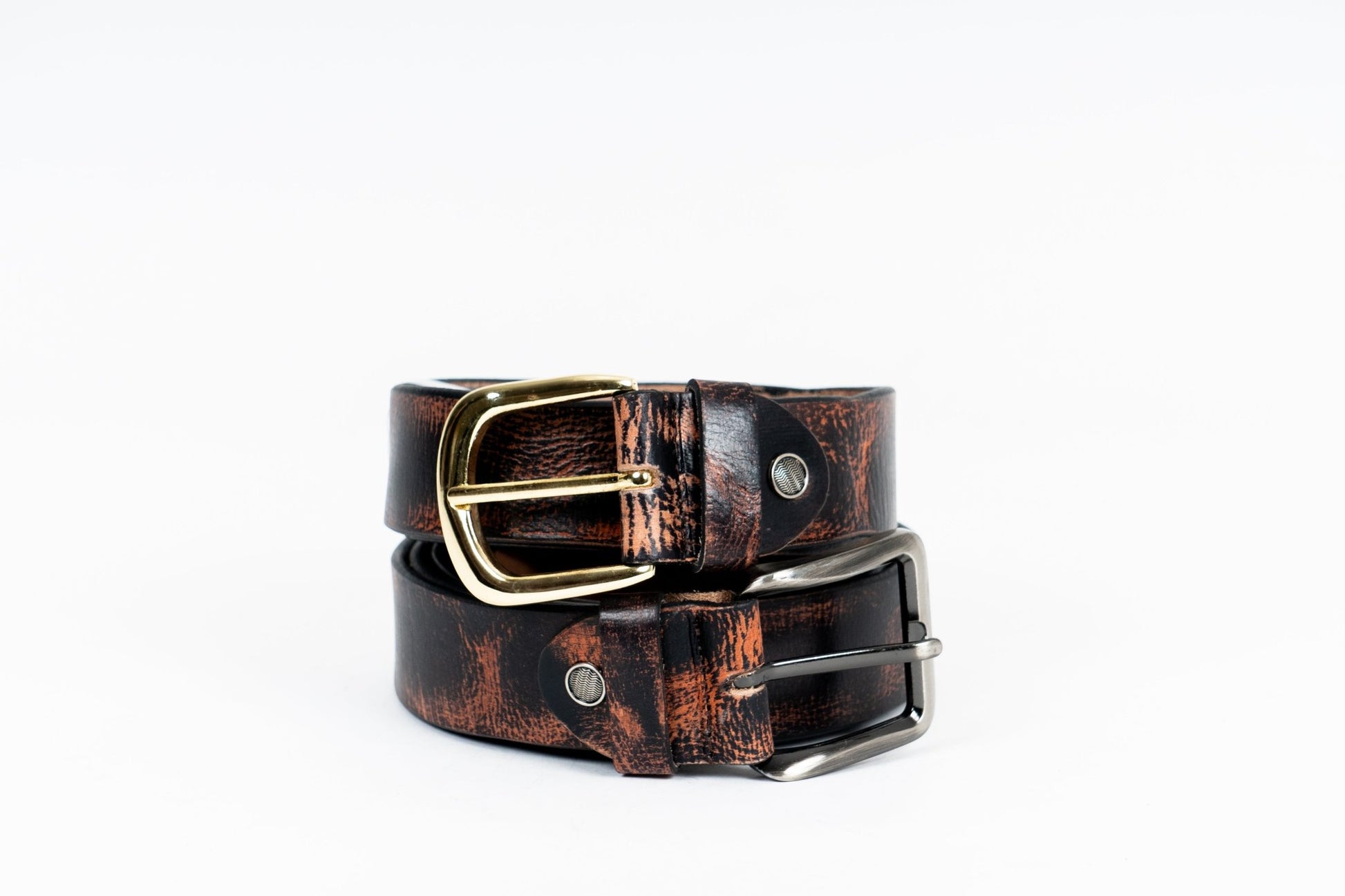 Vintage Distressed Leather Belt – Rustic Black & Brown. - Leather Guy