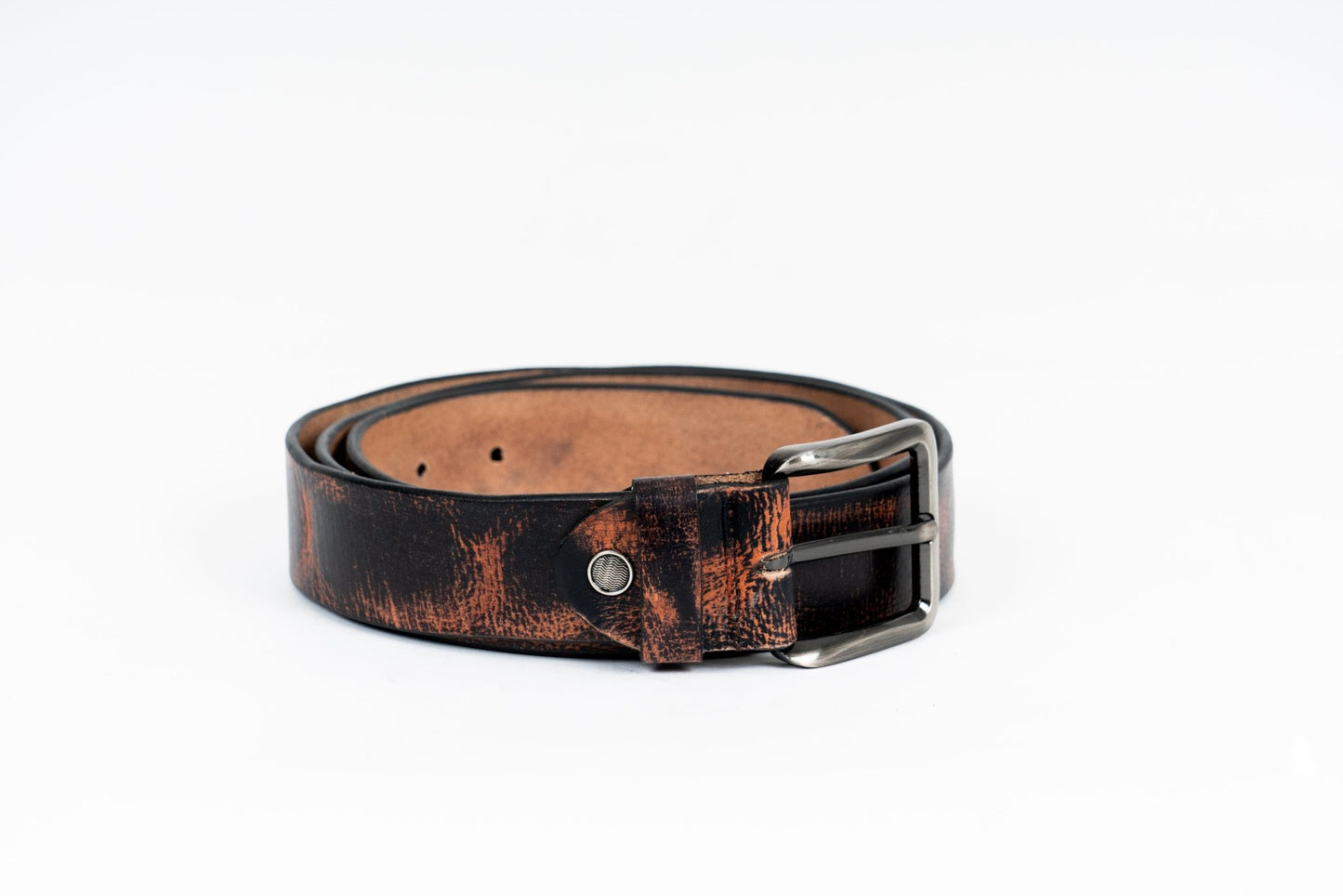 Vintage Distressed Leather Belt – Rustic Black & Brown. - Leather Guy