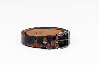 Vintage Distressed Leather Belt – Rustic Black & Brown. - Leather Guy