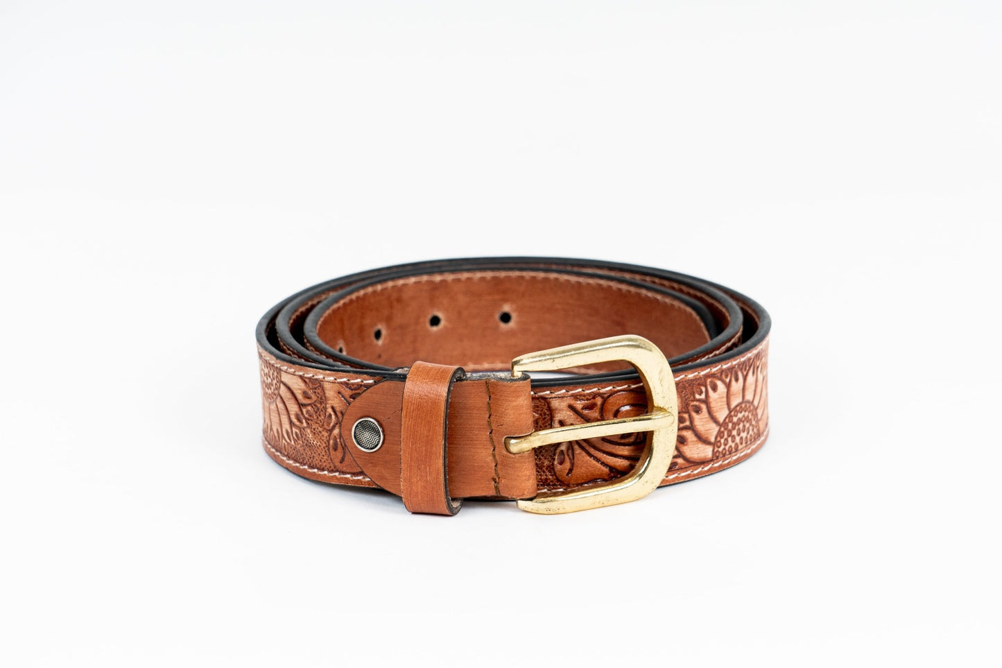 Western Sunflower Leather Belt – Hand - Tooled & Custom Made - Leather Guy