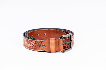 Western Sunflower Leather Belt – Hand - Tooled & Custom Made - Leather Guy
