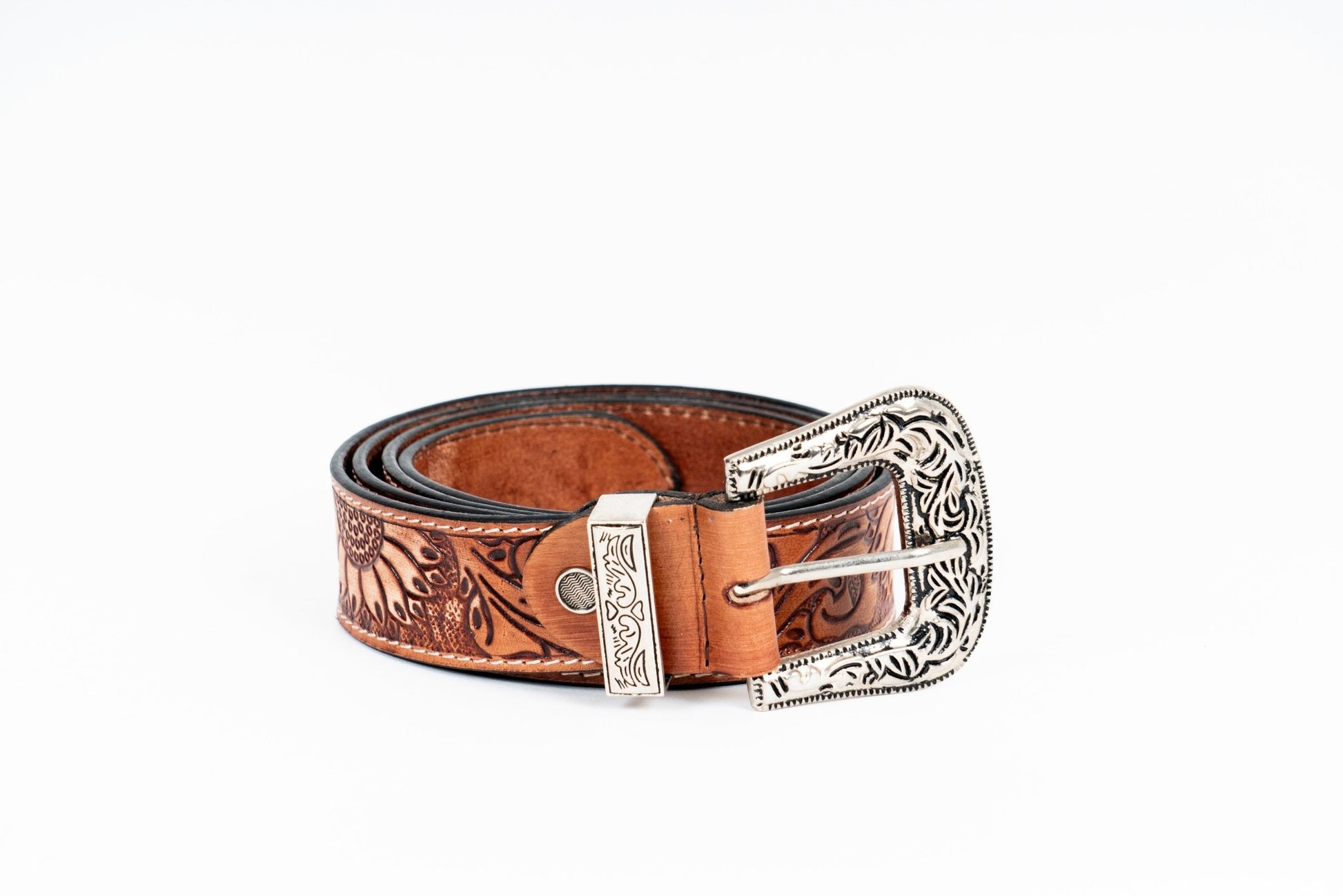 Western Sunflower Leather Belt – Hand - Tooled & Custom Made - Leather Guy