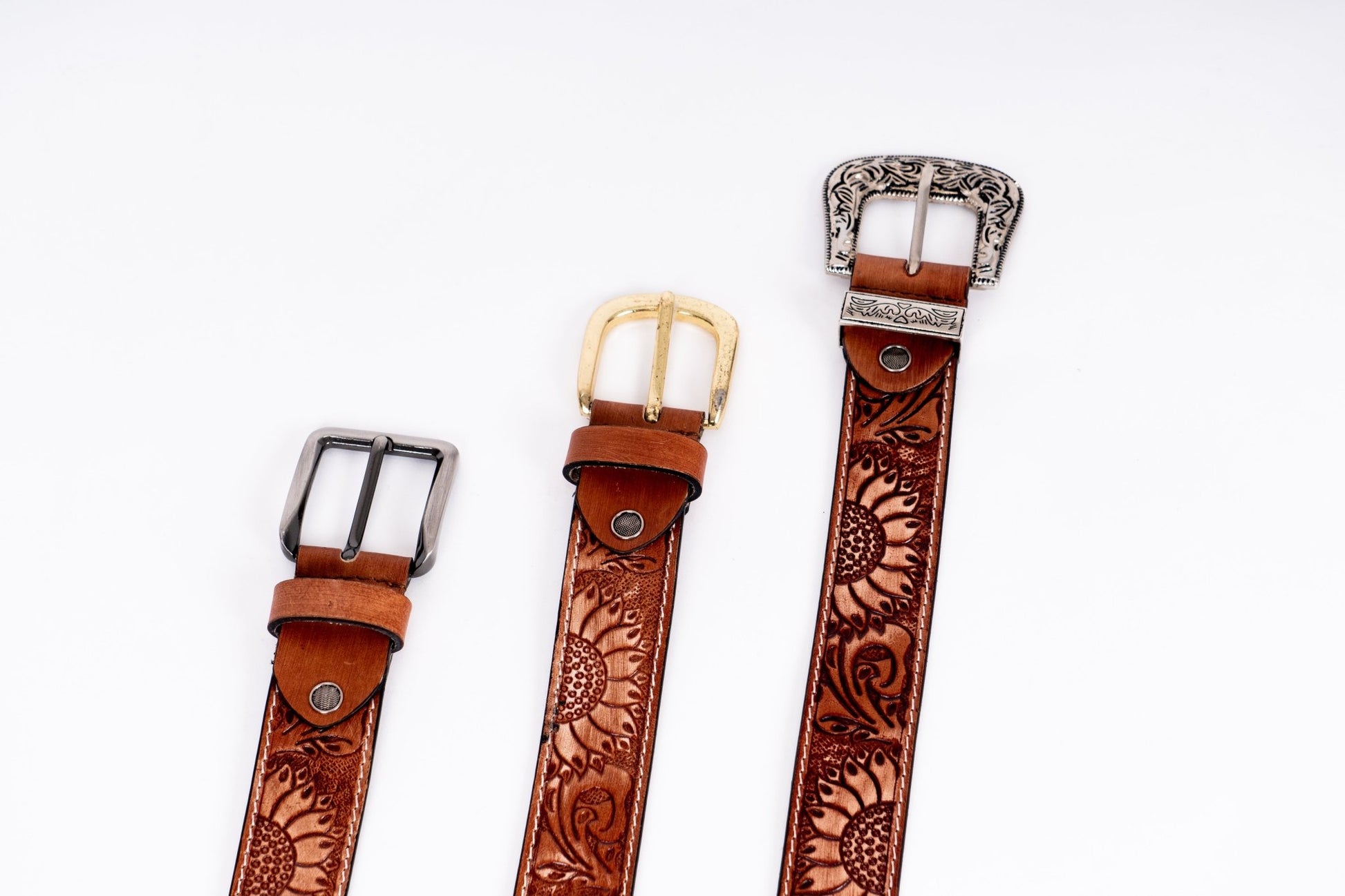 Western Sunflower Leather Belt – Hand - Tooled & Custom Made - Leather Guy